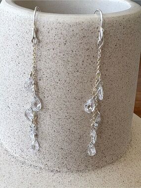 Sterling Silver Delicate Clear Crystal Drop Chain Earrings